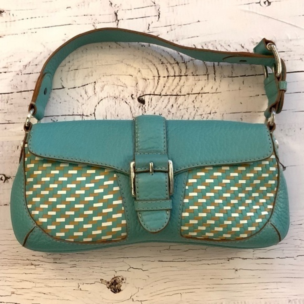 Michael Michael Kors small turquoise an tan bag